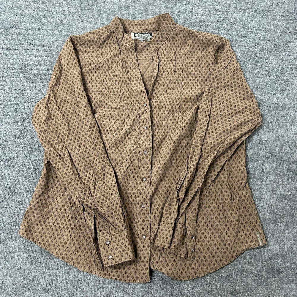 Columbia Button Down Womens XL Brown Floral Long Sleeve Snap Cuff Pleated Top